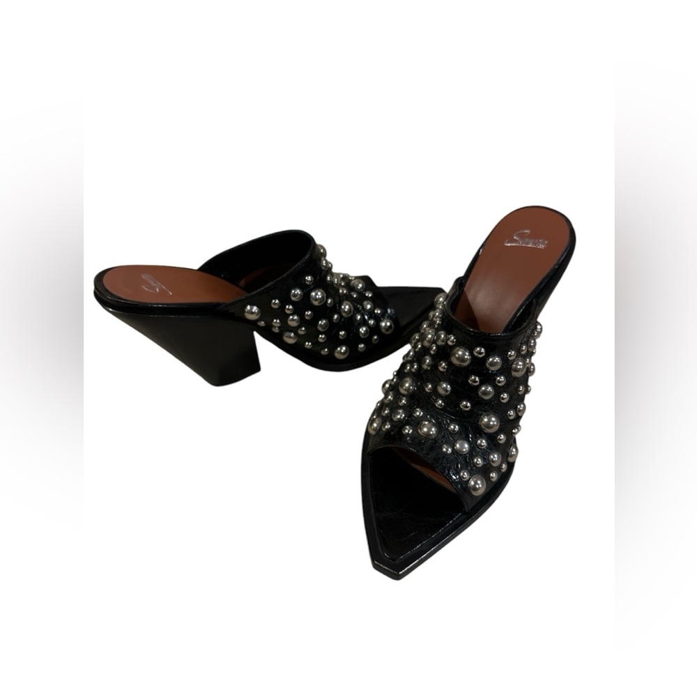 SONORA GOATSKIN STUDDED BLACK MULES NIB SIZE 41